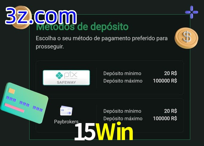 O cassino 15Win oferece uma grande variedade de métodos de pagamento